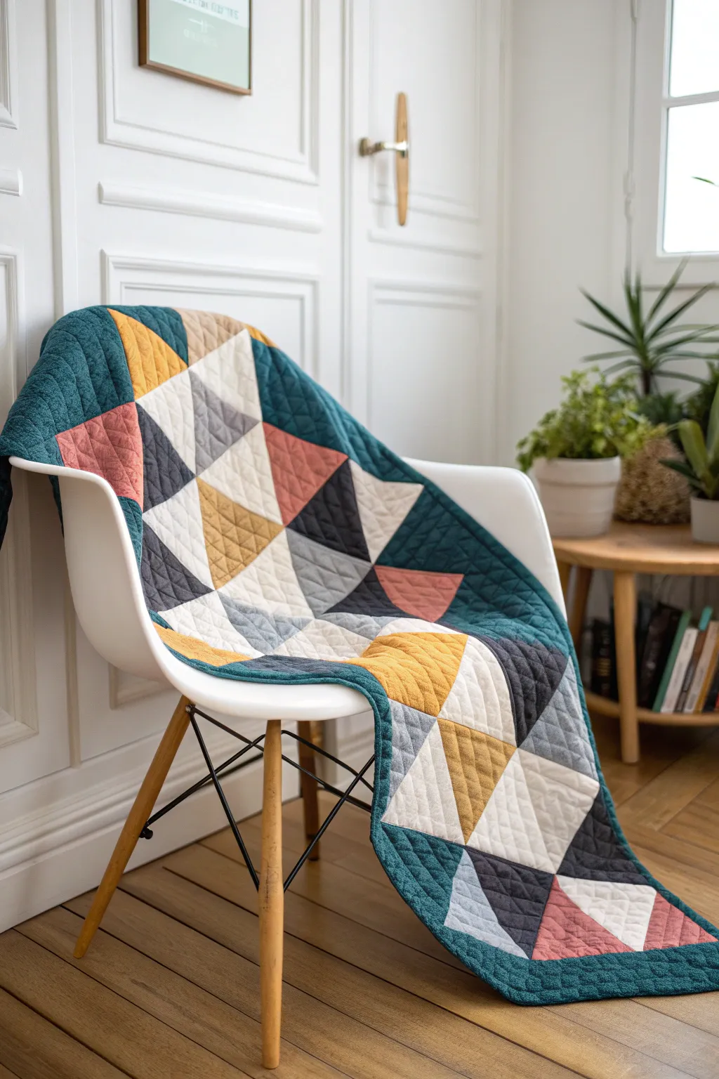 Embrace abstract artistry with a quilt that tells a story through bold colors and unique shapes.
