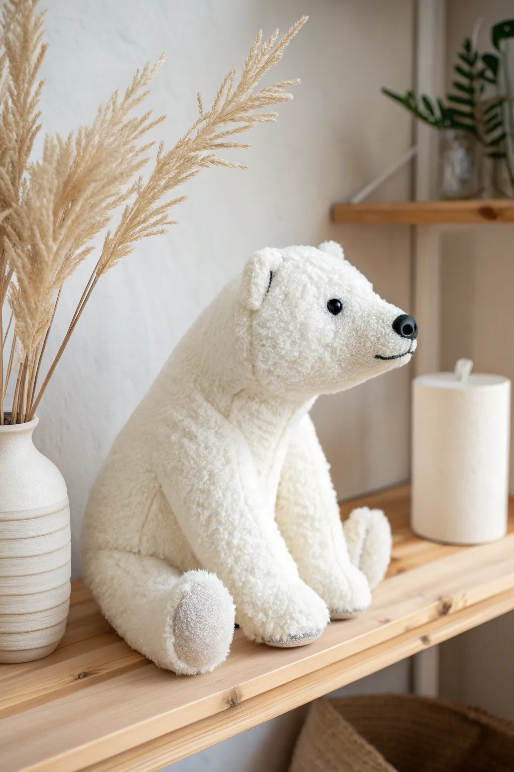 Embrace Arctic charm with this plush polar bear, a minimalist masterpiece for your home.