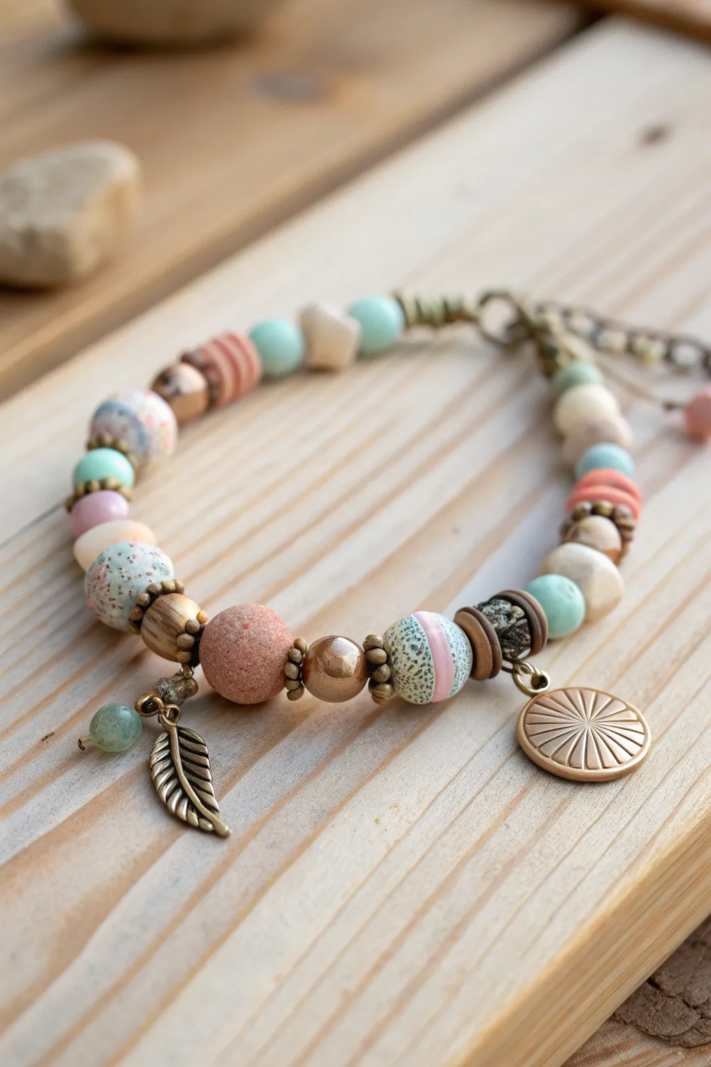 Discover the beauty of upcycled treasures: a summer clay bead bracelet that tells a unique story through its blend of old and new.