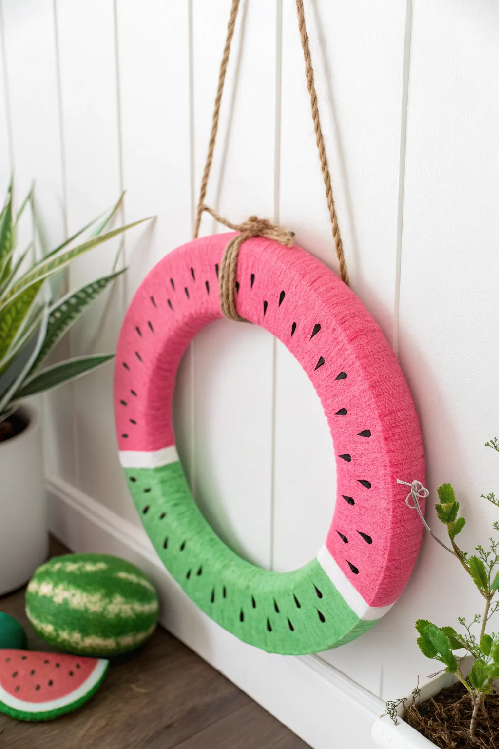 Add a splash of summer to your home with this charming watermelon slice wreath!