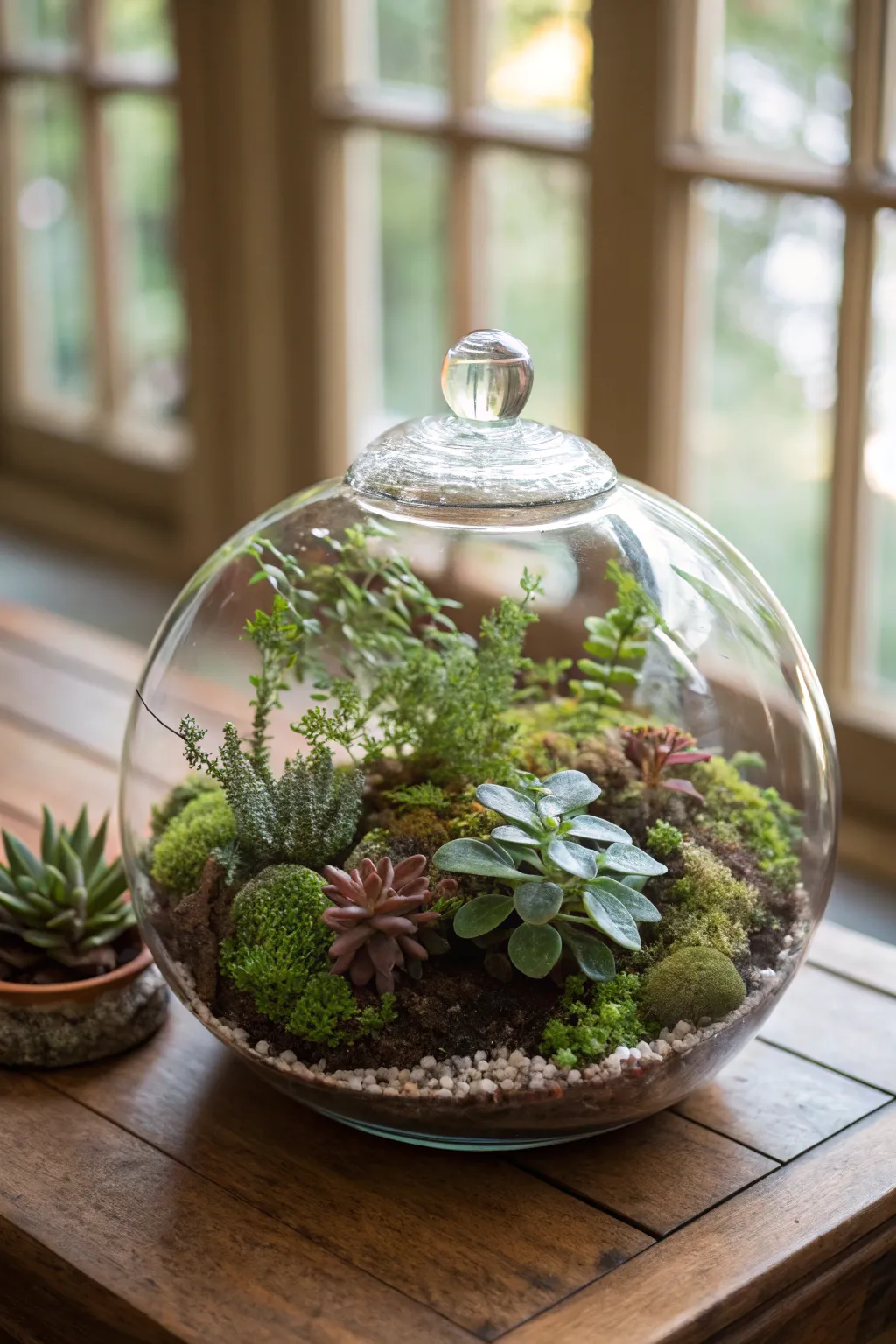 Glass terrariums for a miniature indoor garden.
