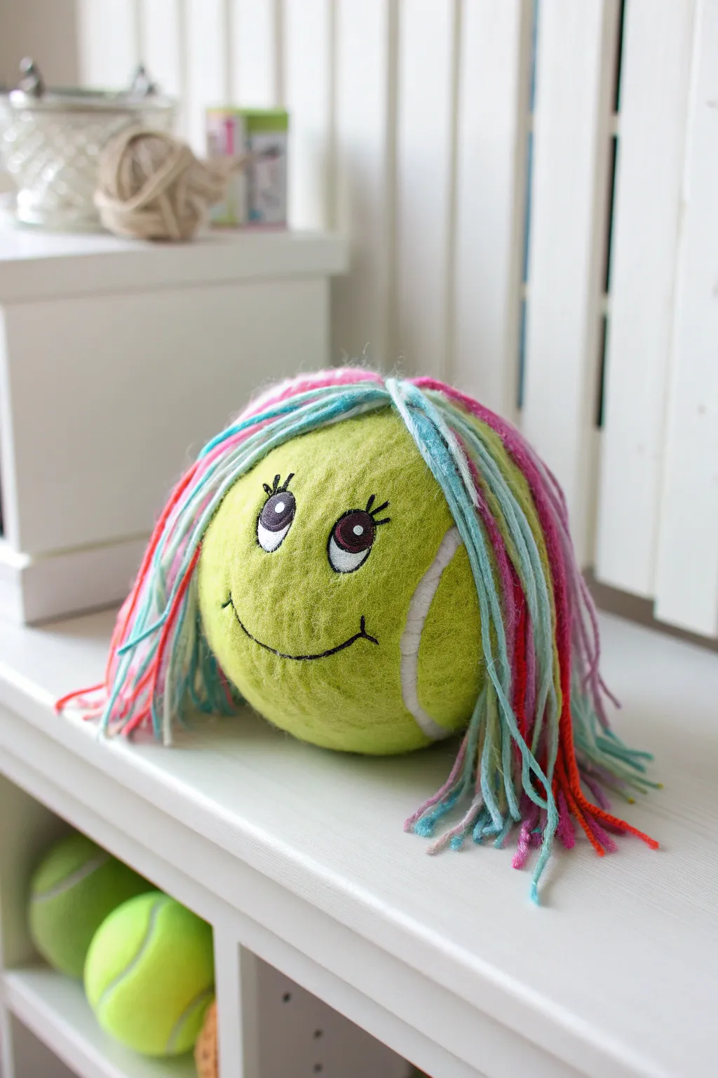 Meet your new room companion: a charming tennis ball character that brings a touch of whimsy to minimalist decor.