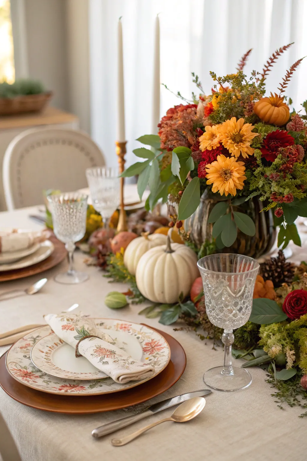Seasonal flowers add a fresh touch to your table.