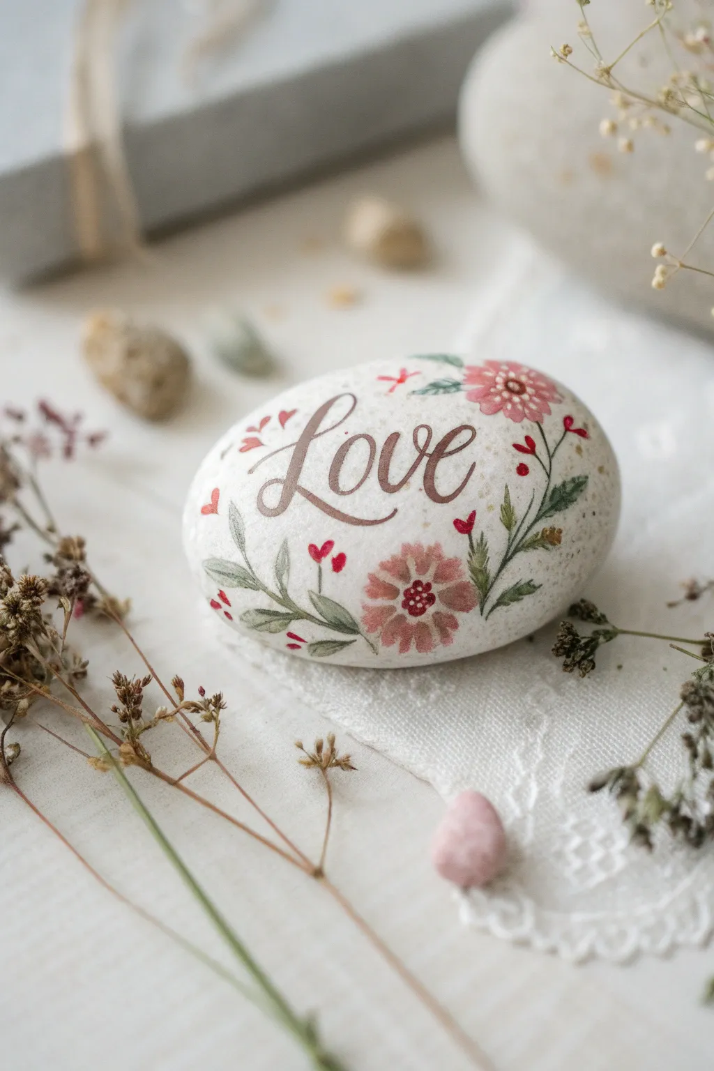 Craft a heartfelt message with a beautifully painted rock for a serene and charming touch to any garden or windowsill.