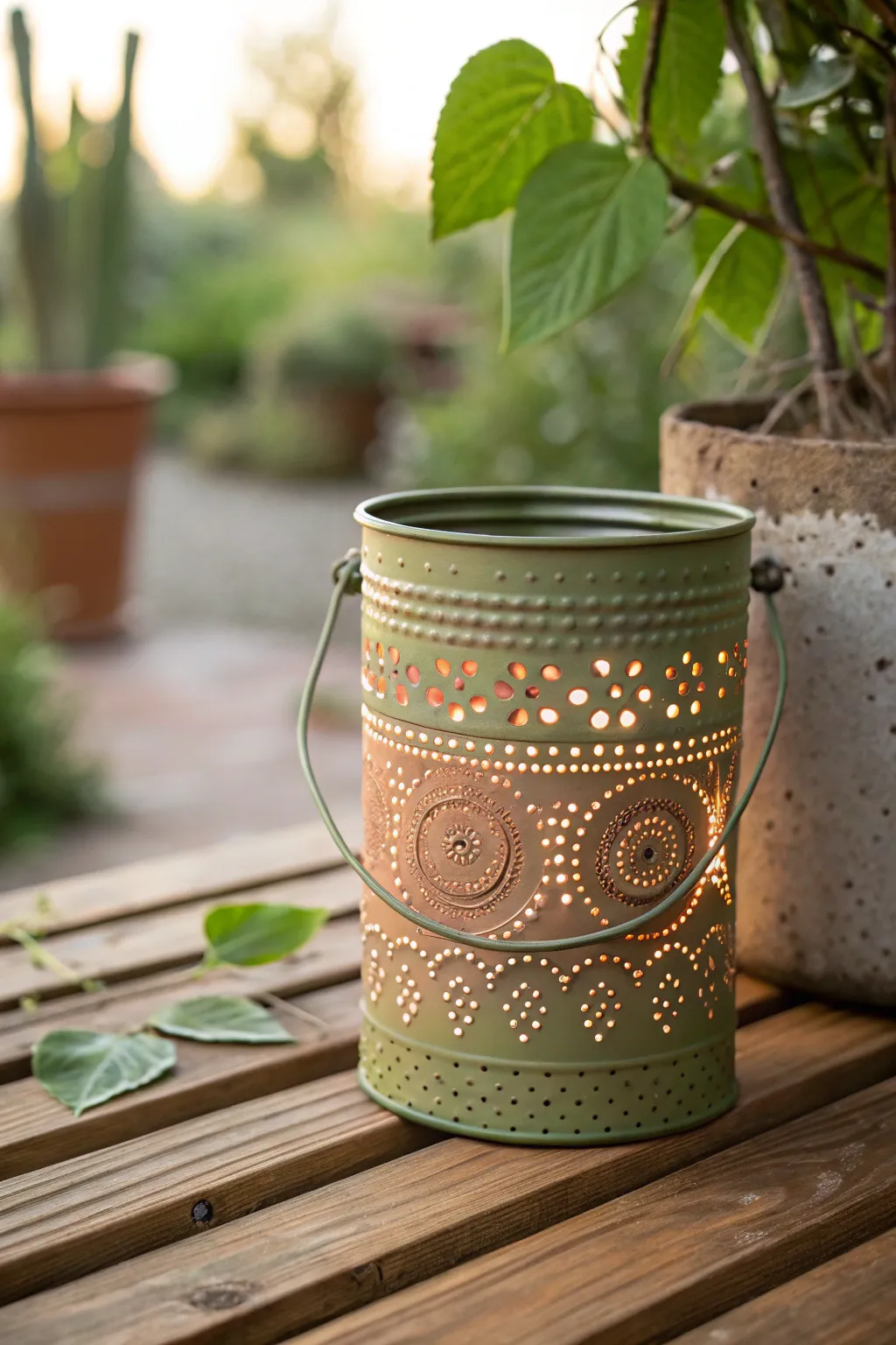 Illuminate your garden with the warm glow of artisan-crafted tin can lanterns, perfect for serene summer evenings.