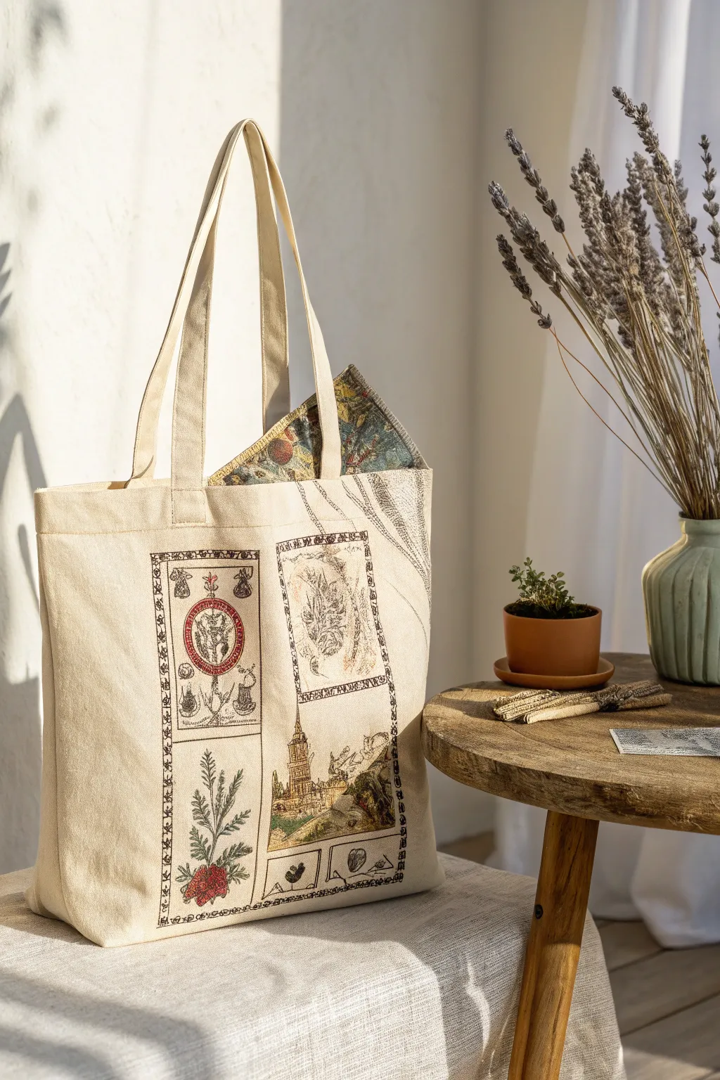 Travel back in time with this charming vintage-inspired tote, where cultural elegance meets minimalist design.