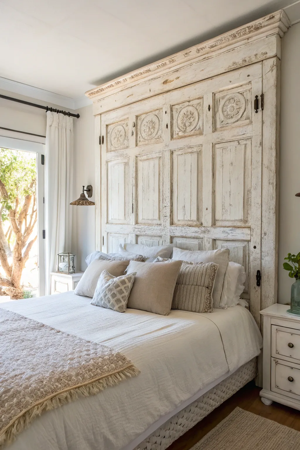 From vintage charm to modern elegance: Discover how an old door transforms into a stunning bedroom centerpiece.