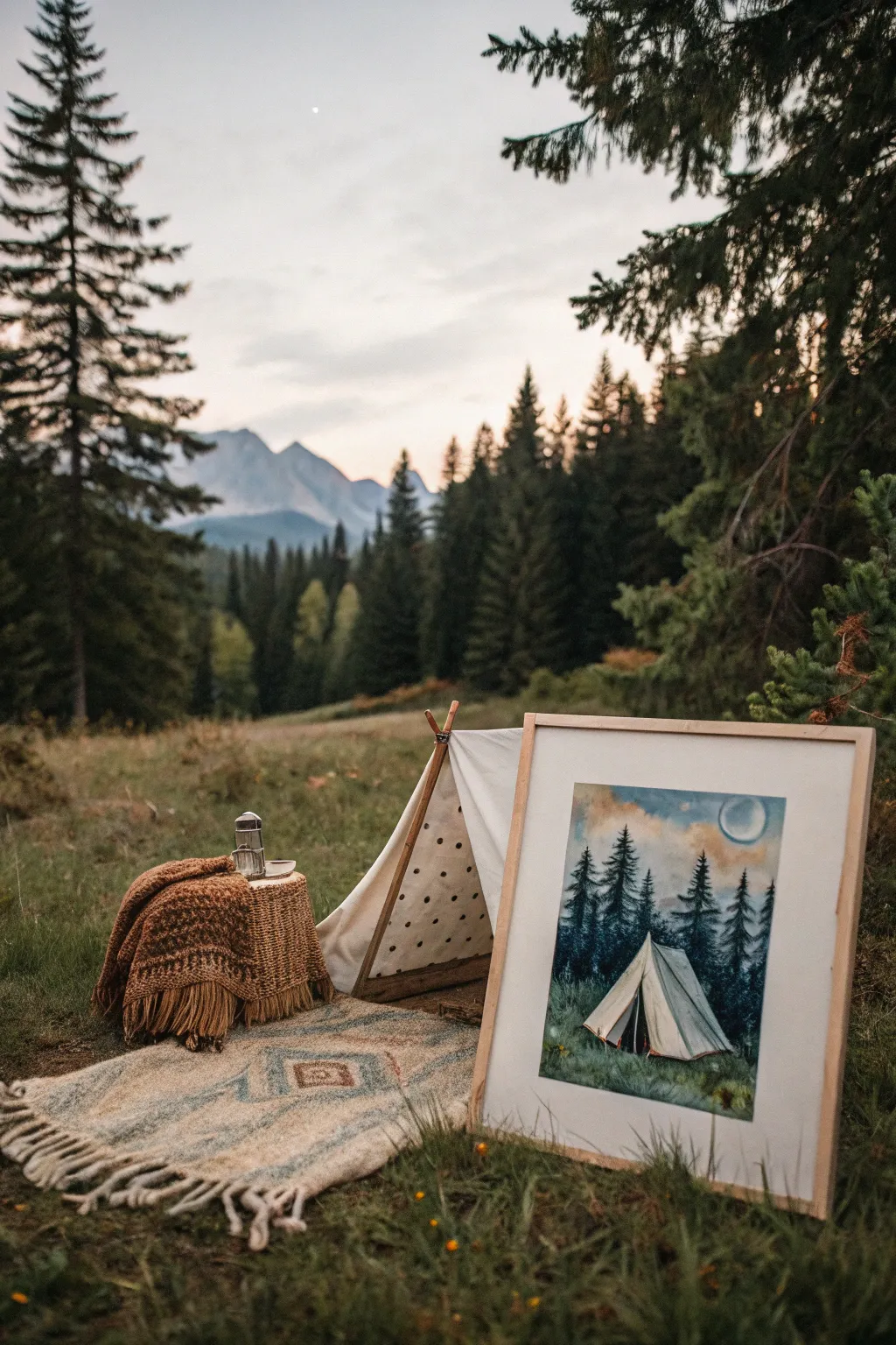 Find peace in the wilderness: a serene camping scene captured in earthy tones.