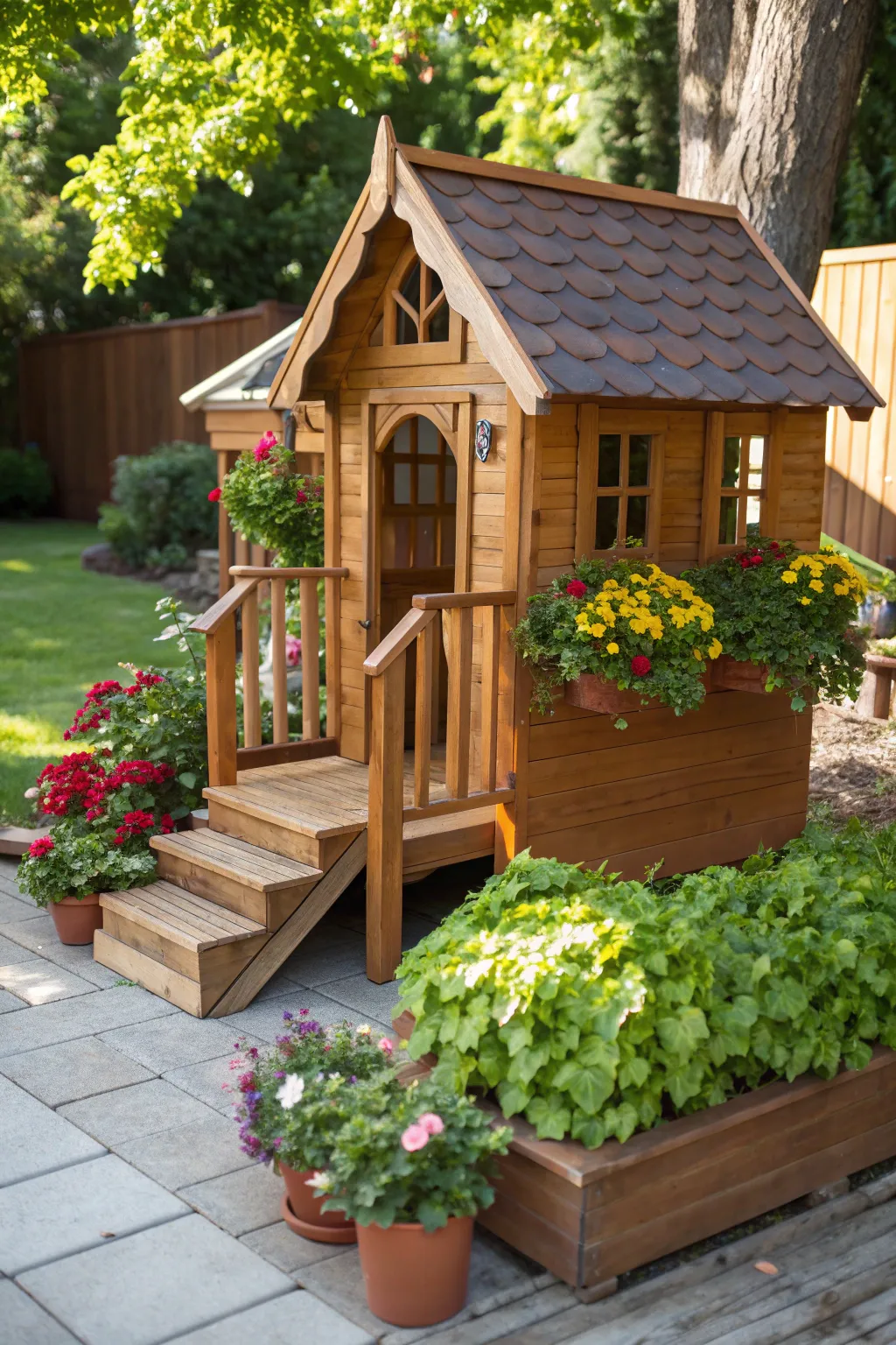 Transform your garden with a handcrafted playhouse: where craftsmanship meets nature's beauty.