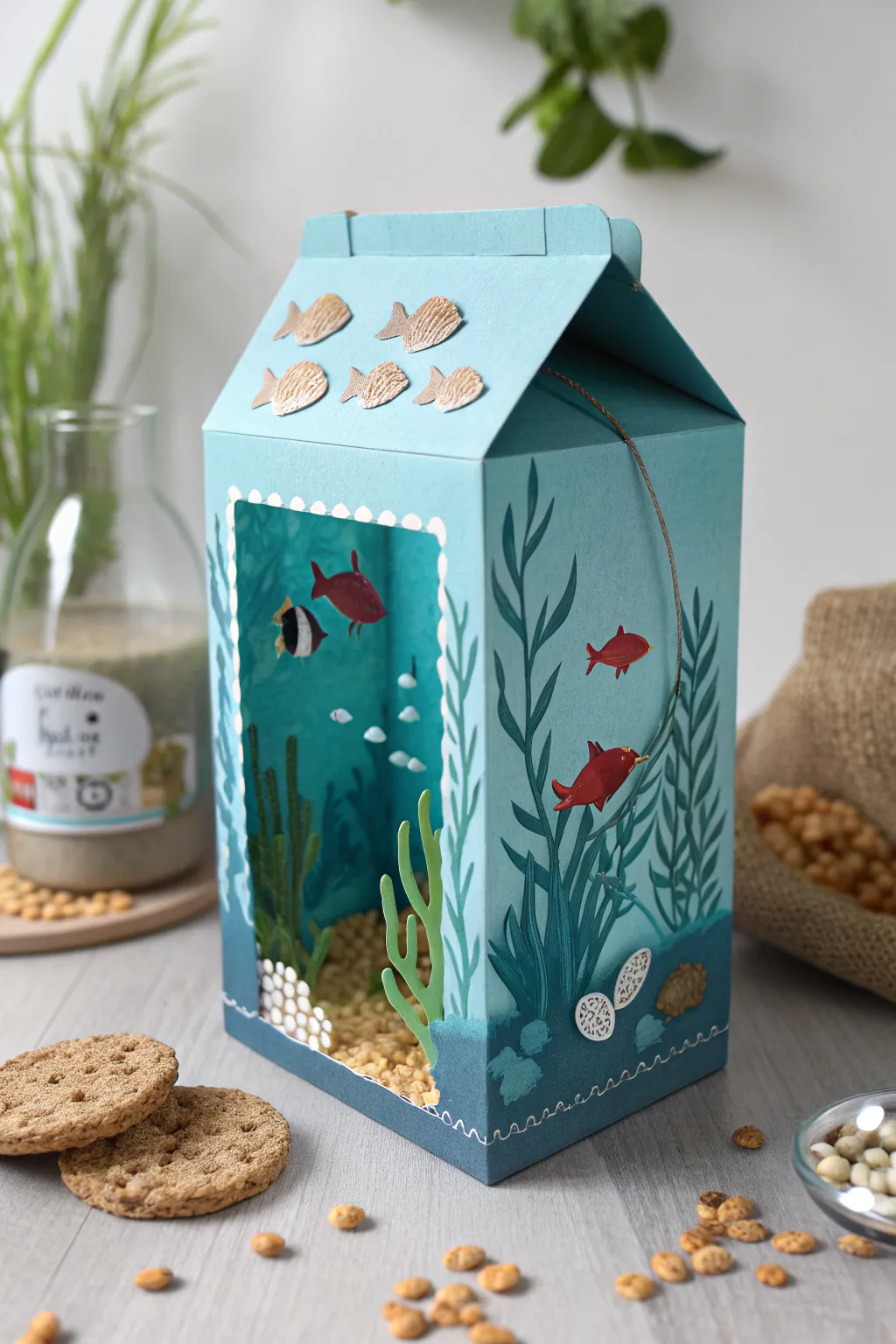 Dive into creativity with this charming cereal box aquarium, where simplicity meets artistry under the sea!