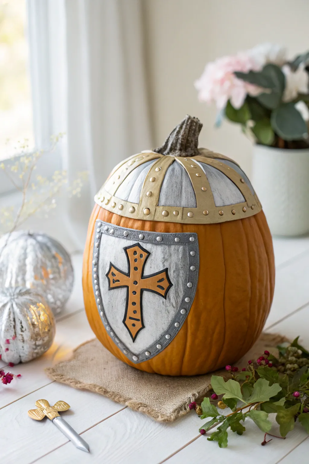 Transform your pumpkin into a majestic knight - the perfect blend of creativity and minimalistic charm for your Halloween decor.