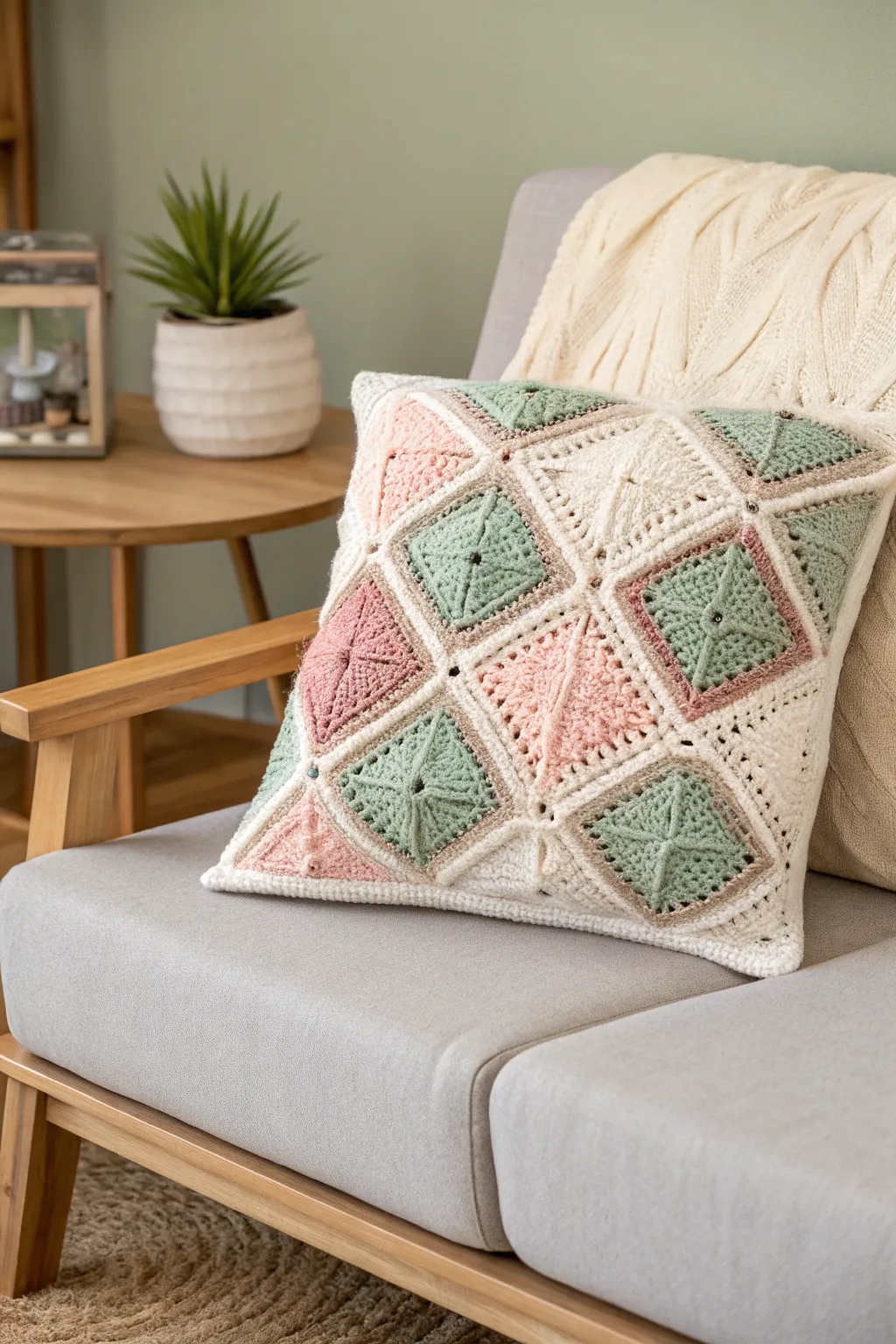 Elevate your space with geometric crochet elegance. 🌿✨
