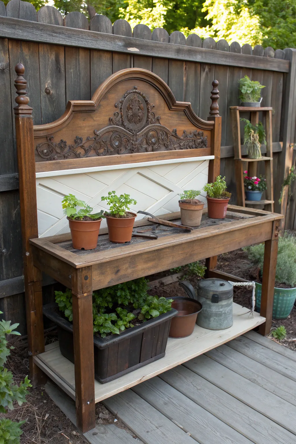 Revamp your gardening space with this unique bed frame potting bench!
