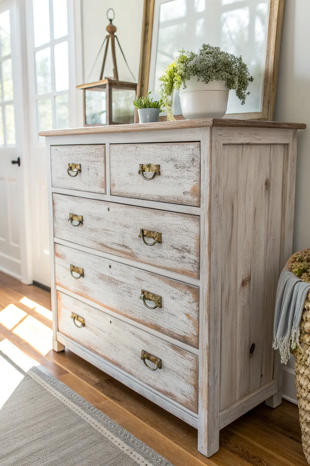 Transform your space with rustic charm: Embrace the cozy elegance of a farmhouse-inspired upcycled dresser.
