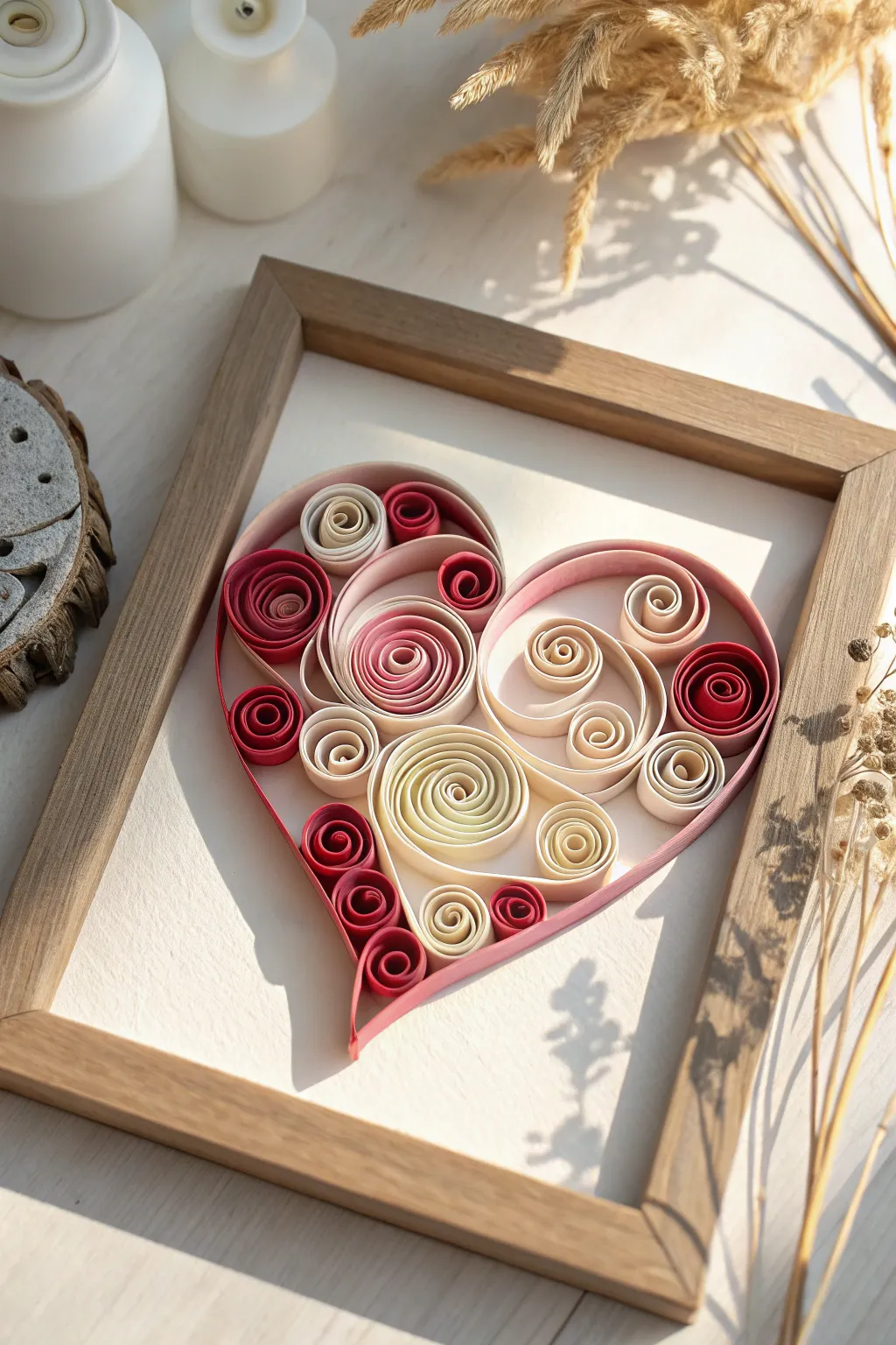 Embrace the art of quilling with this elegant heart design, perfect for adding a touch of handcrafted beauty to your space.