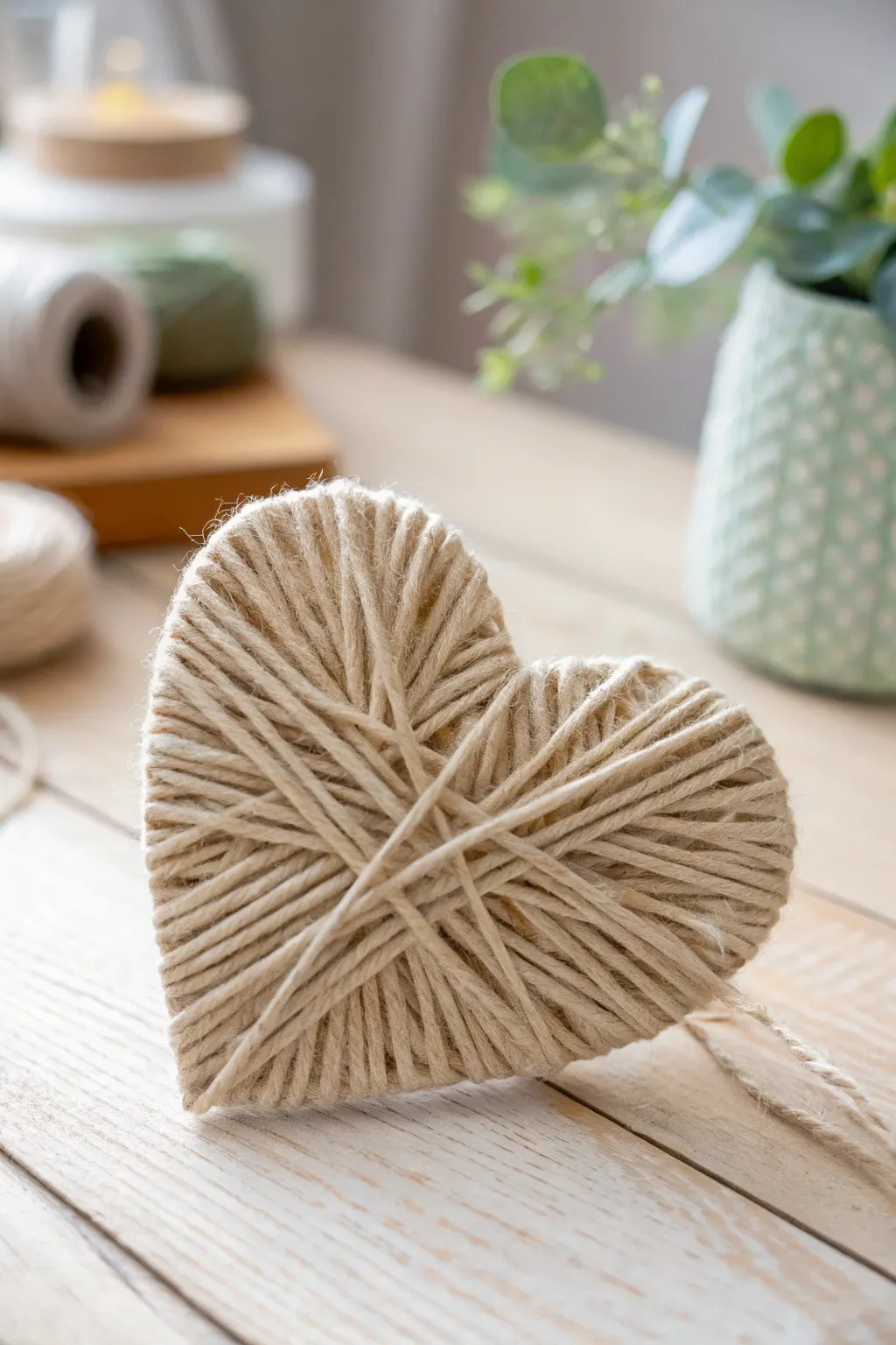 Cozy and charming, this yarn-wrapped heart brings warmth to your Valentine's decor.