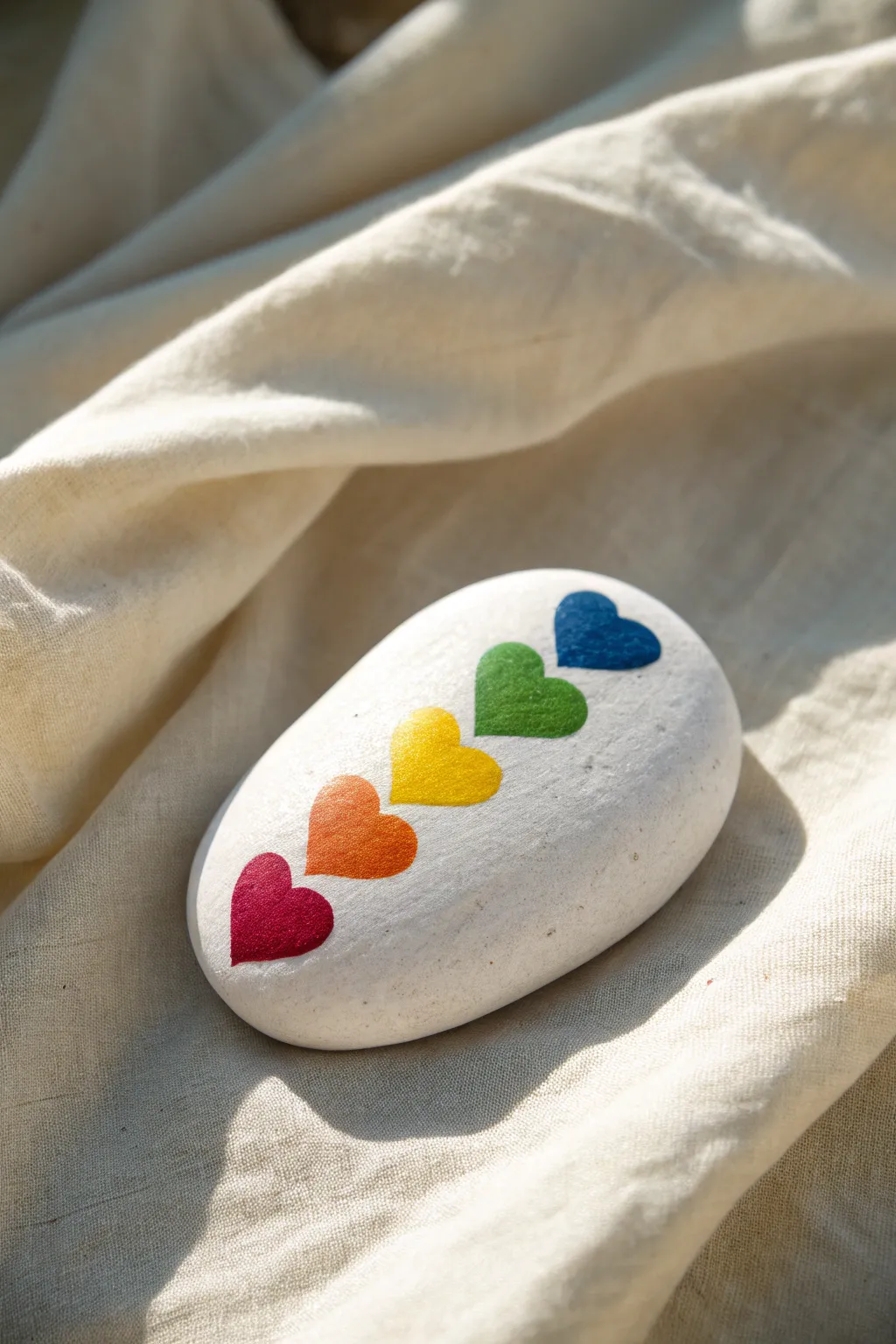 Express your love with a splash of color: Rainbow hearts on stone, a perfect blend of simplicity and vibrancy.
