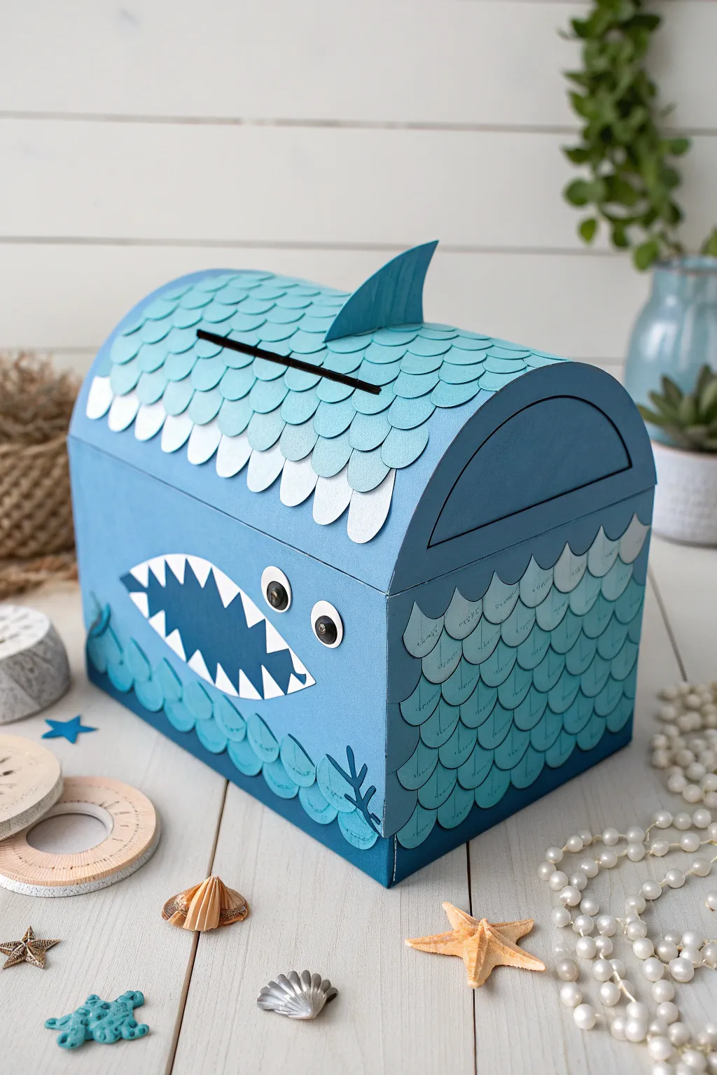Dive into fun with this creatively crafted shark-themed Valentine's box!