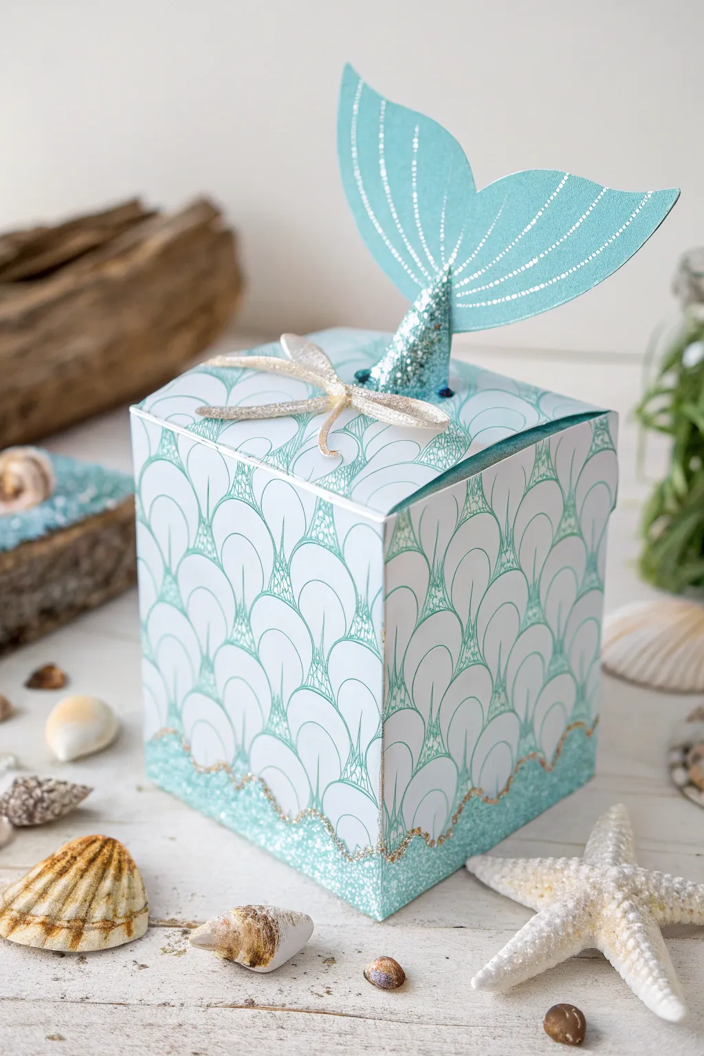 Dive into enchantment with this mermaid-inspired Valentine's box, where simplicity meets the sea's shimmering beauty.