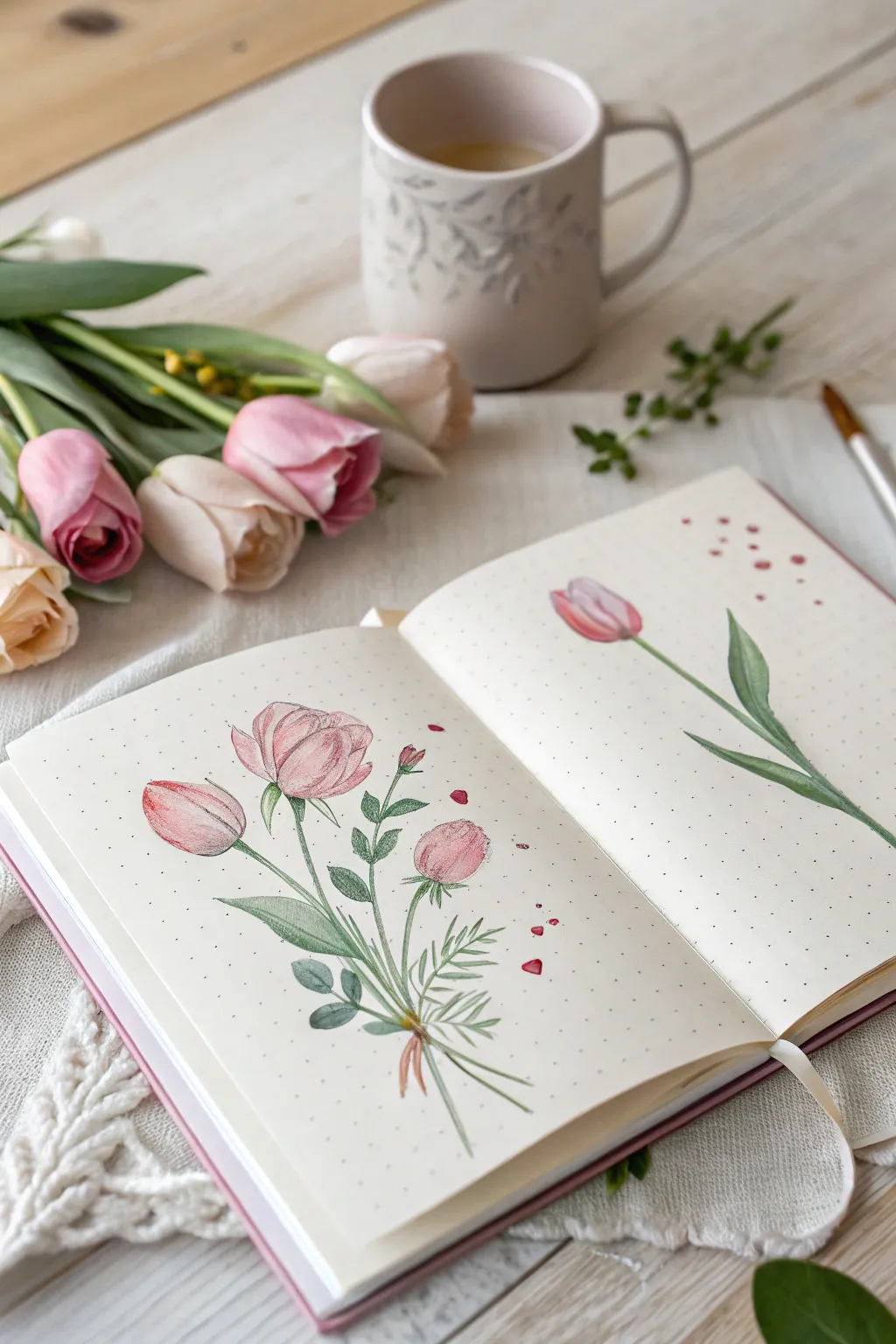 Embrace the elegance of love with minimalist floral designs in your bullet journal.