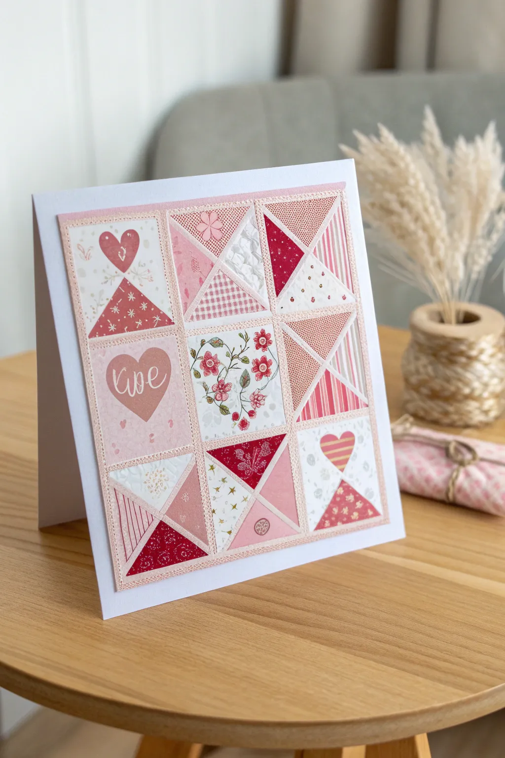 Stitch together love and warmth this Valentine's Day with a handcrafted quilt-inspired card.