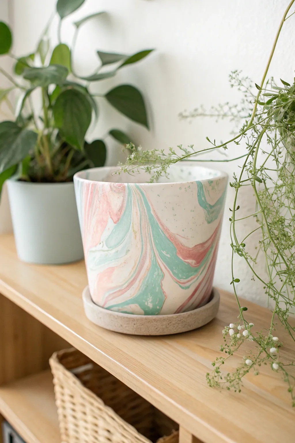 Elevate your plant display with stunning marbled planter pots - where simplicity meets elegance.