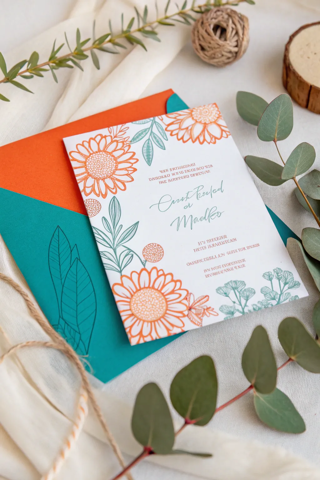 Add a splash of color to your special day with this boho-inspired wedding card, where elegance meets vibrant hues.