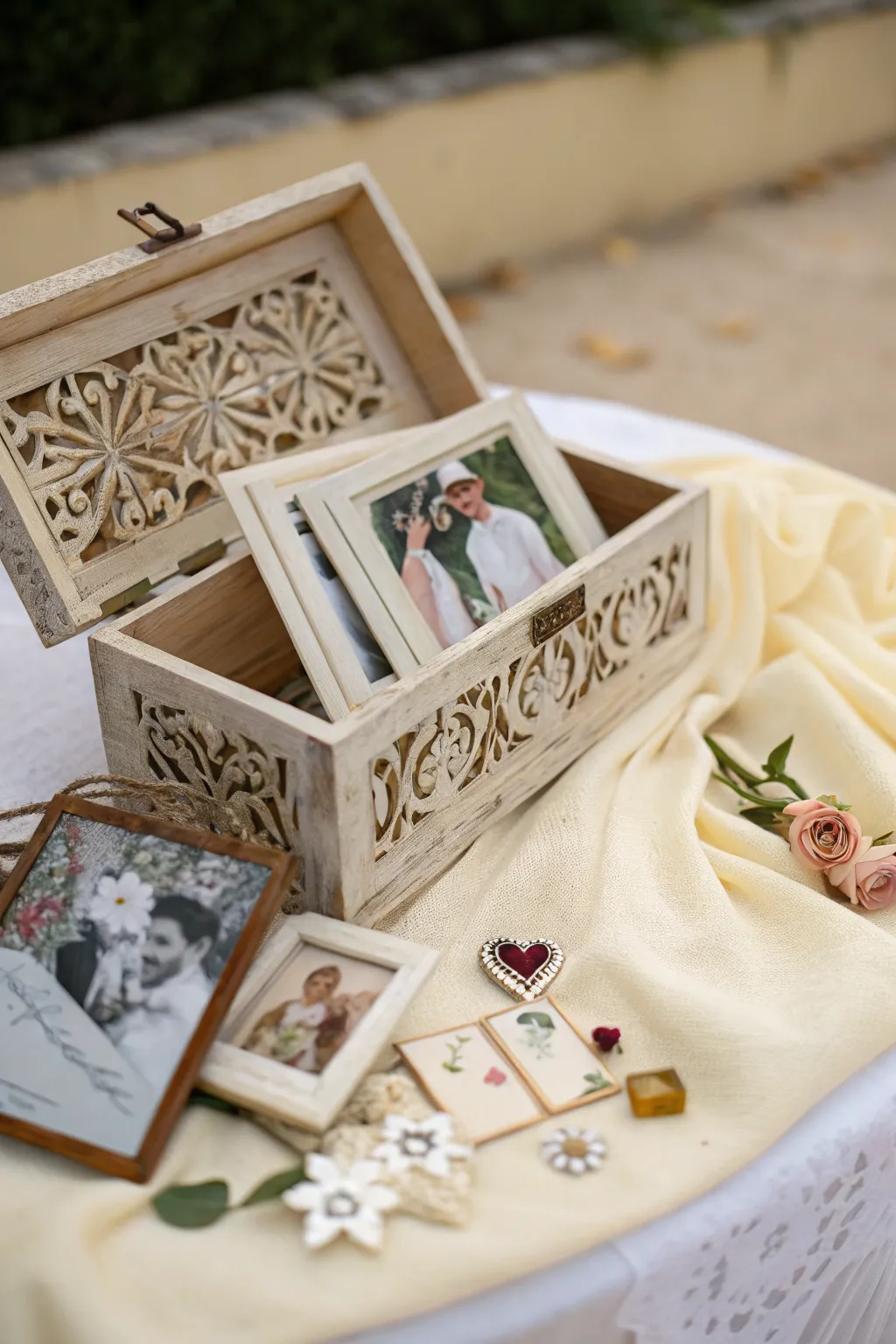 A treasure chest for wedding mementos.