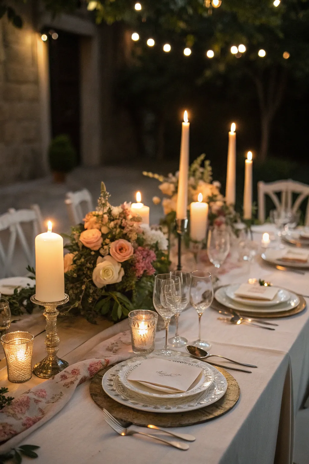 Candlelight creates a romantic and intimate setting.