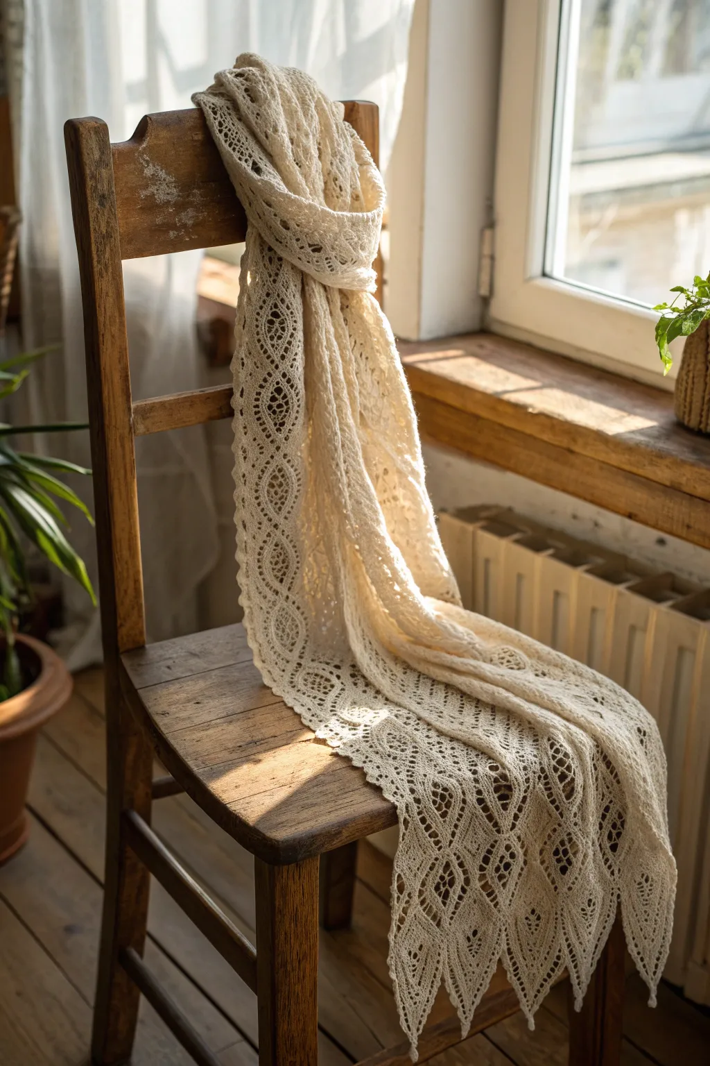Wrap yourself in elegance with this delicate, handcrafted scarf. Perfect for adding a touch of sophistication to any look.