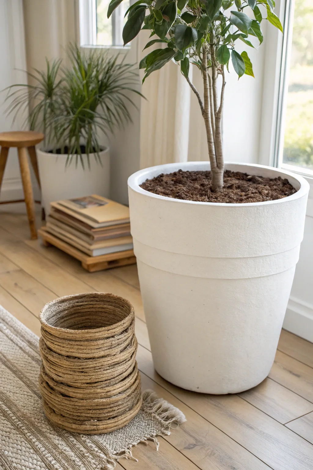 Eco-friendly elegance: Discover the beauty of recycled cardboard as a sustainable planter filler. 🌿✨ #MinimalistBoho #SustainableLiving