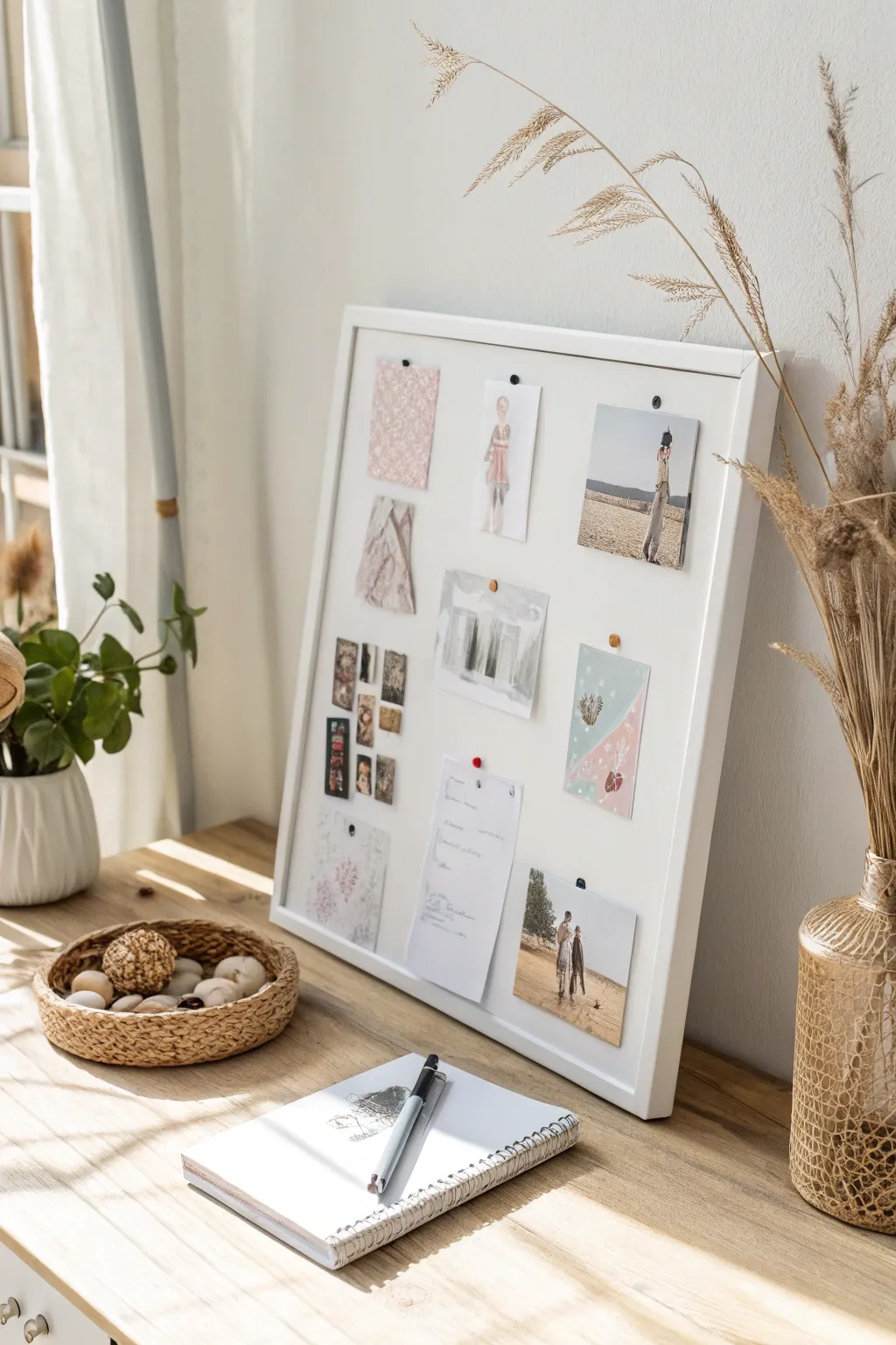 Elevate your workspace with a minimalist mood board that inspires creativity and elegance.
