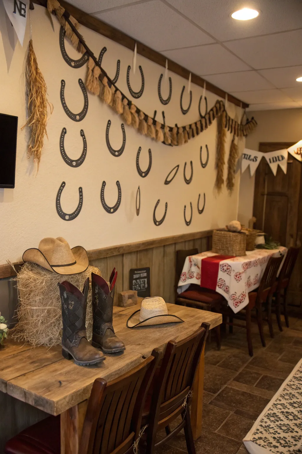 Horseshoes and lassos add an authentic Western touch.