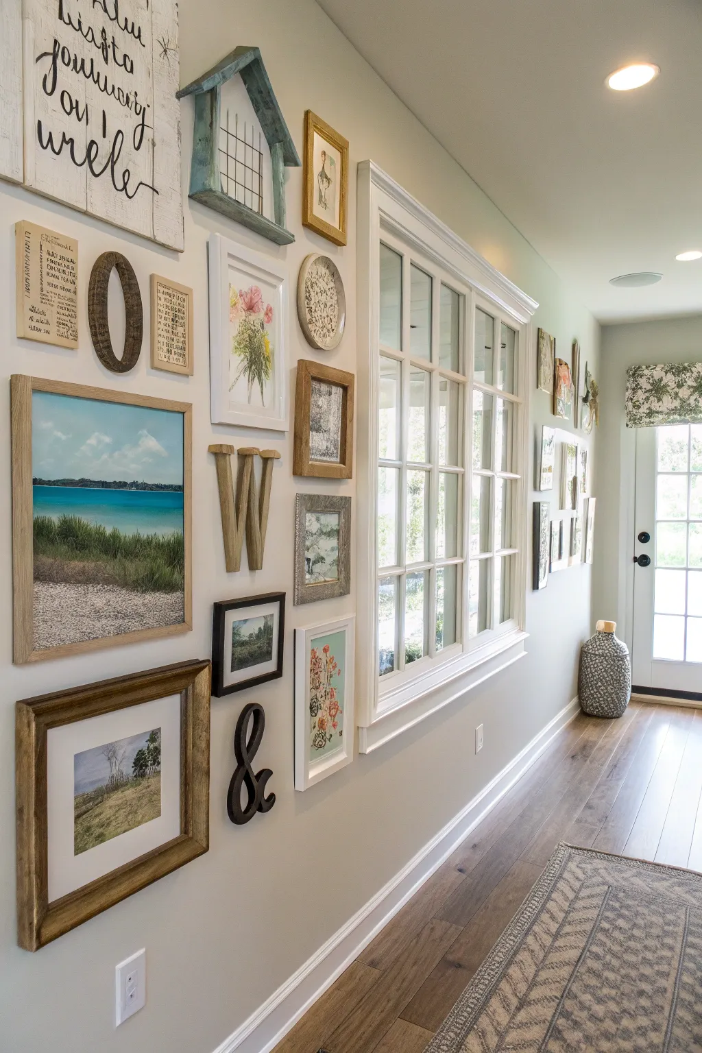 Integrate window frames with other art for a cohesive look.