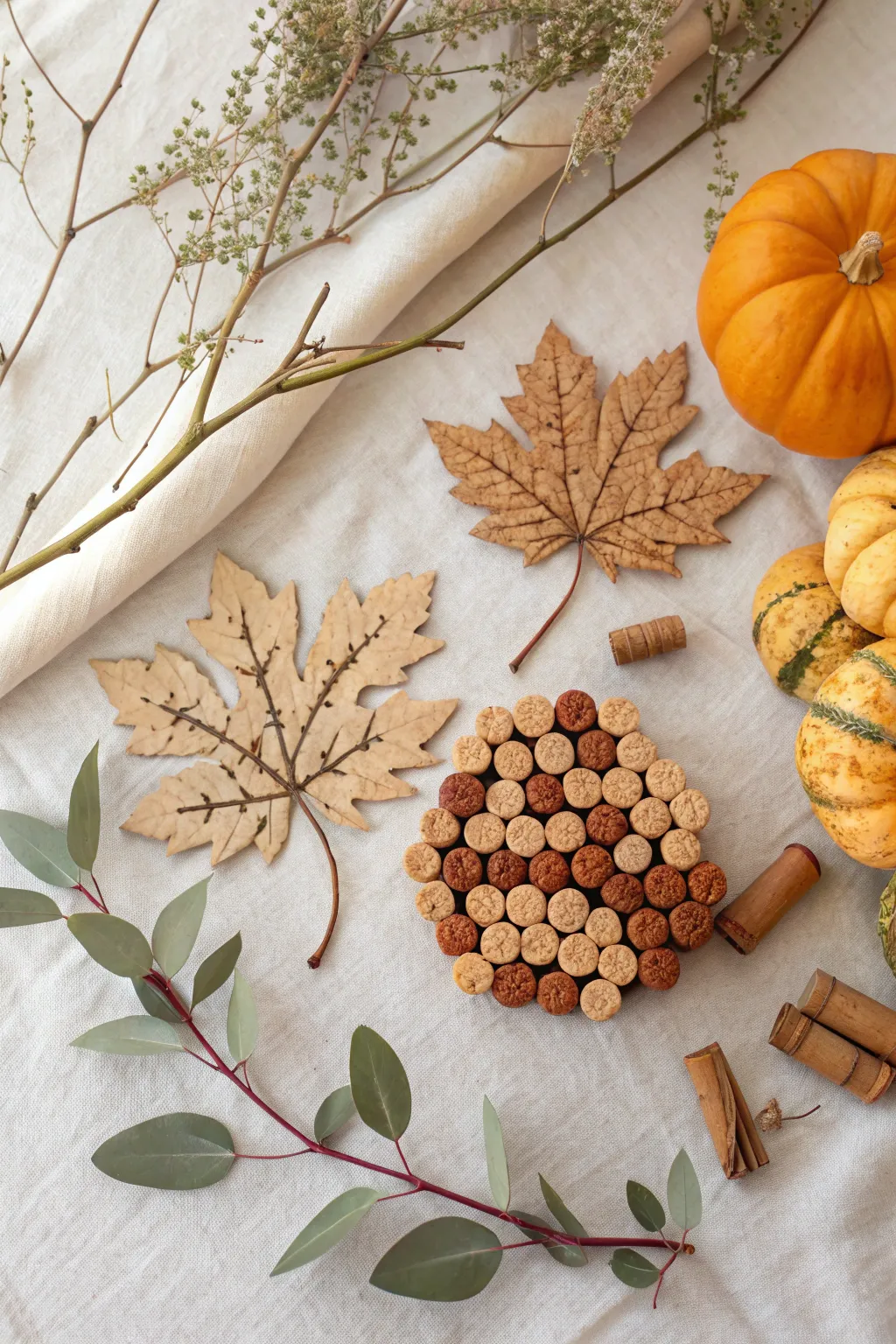 Embrace the cozy fall vibes with handcrafted cork leaves, perfect for your seasonal decor!