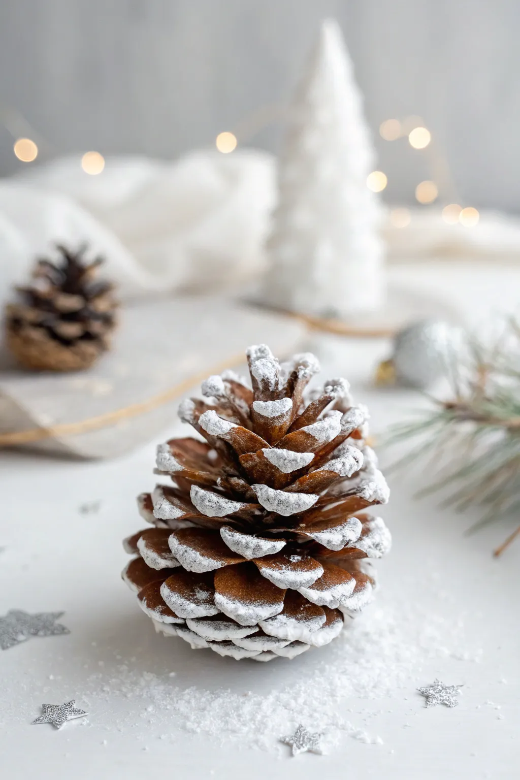 Transform nature's beauty into snowy wonders with these sparkling pinecones.
