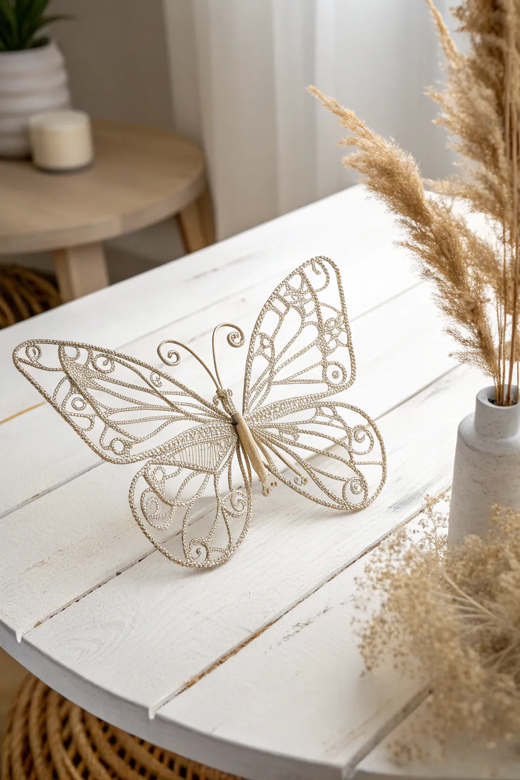 Embrace the elegance of minimalism with this charming wire butterfly that brings a touch of whimsy and craftsmanship to any space.