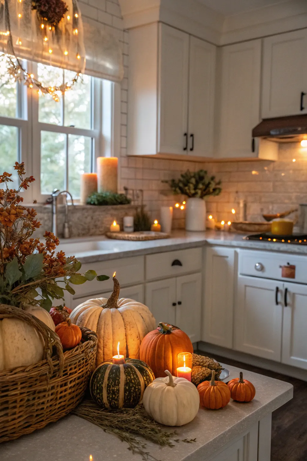 Seasonal decor keeps the kitchen lively and festive.