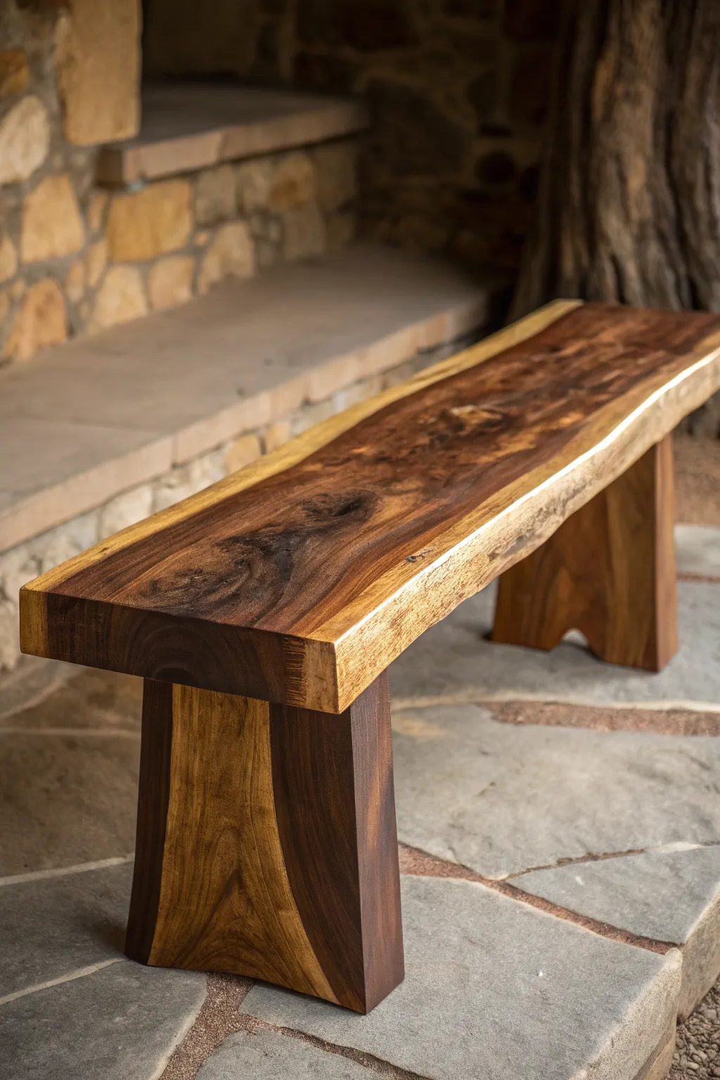 Experience the warmth of nature with this exquisite wood beam bench, where craftsmanship meets organic elegance.