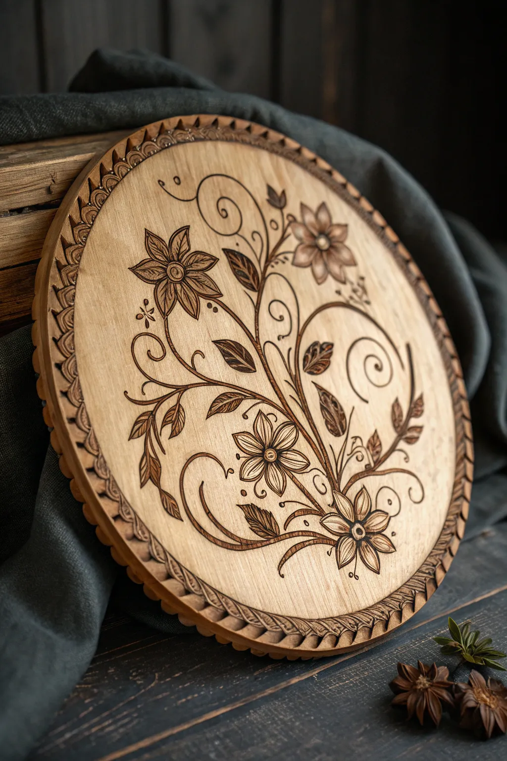 A masterpiece of craftsmanship: Floral motifs etched in wood, blending nature and art.