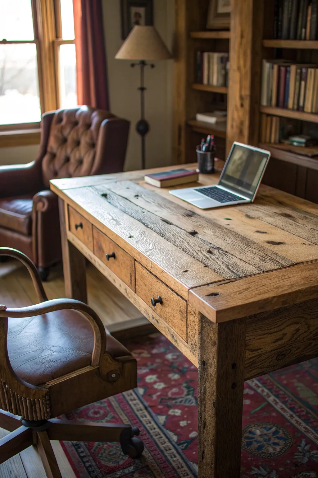 Embrace the timeless charm of rustic elegance with this handcrafted wood desk.