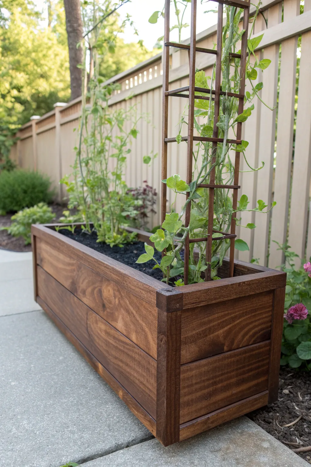 Elevate your garden game with this stunning handcrafted planter box and trellis combo, where craftsmanship meets natural beauty.