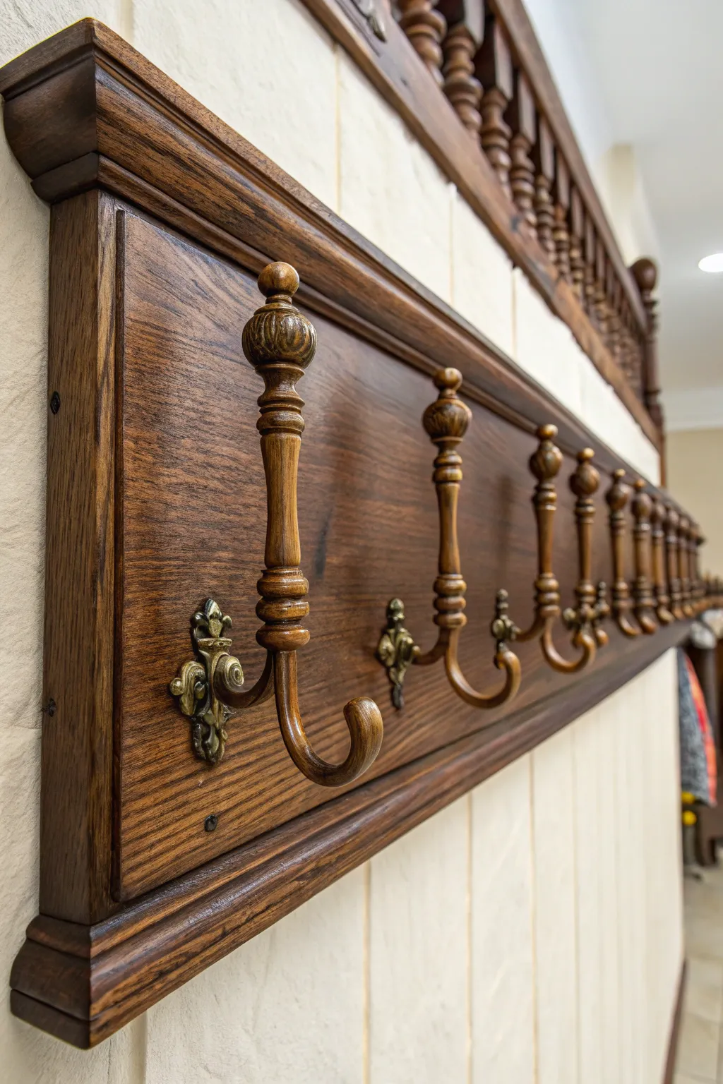 Transform spindles into a centerpiece of craftsmanship with this elegant coatrack design.