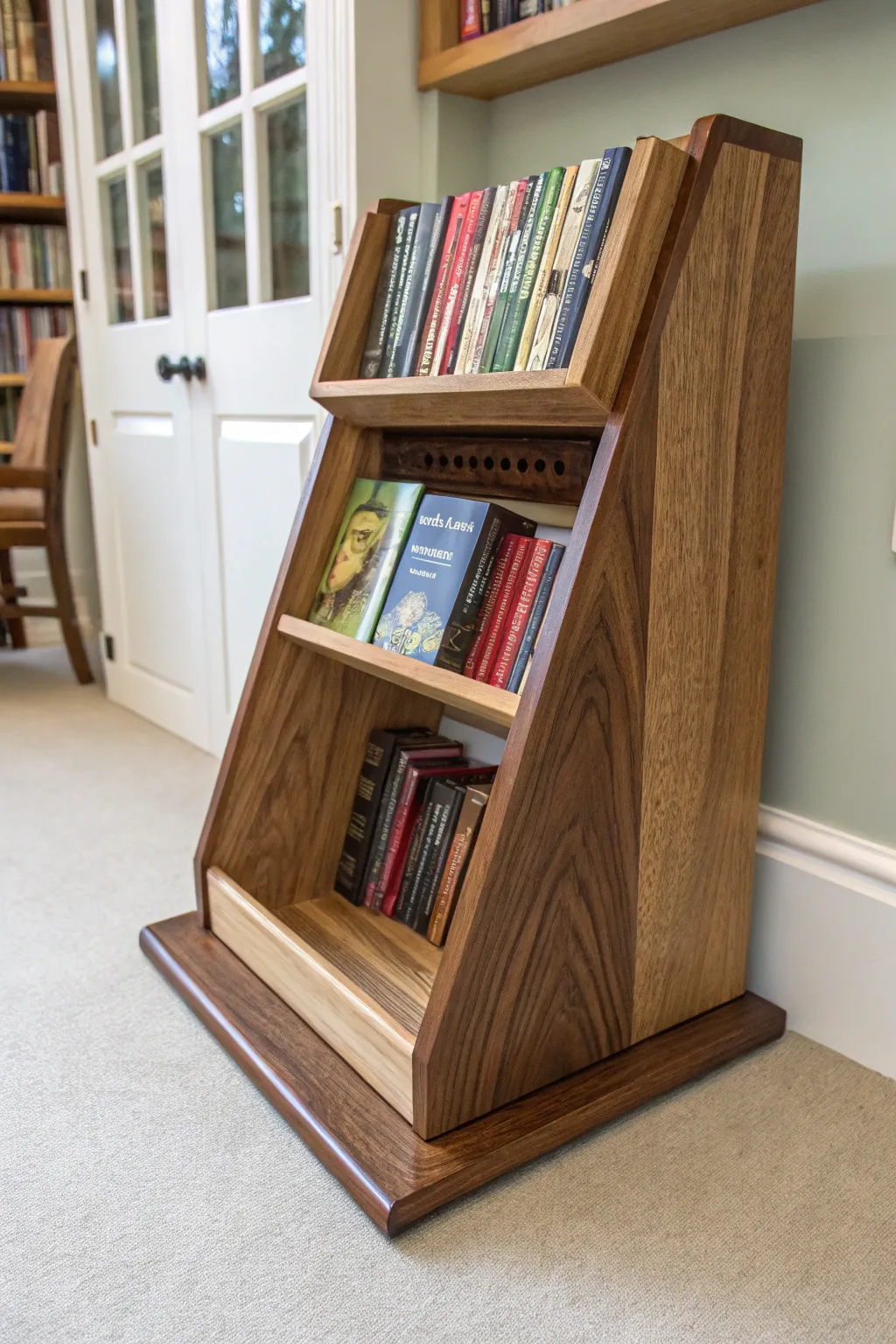 Discover the art of seamless design with this integrated wooden book stand, perfect for the modern craftsman.
