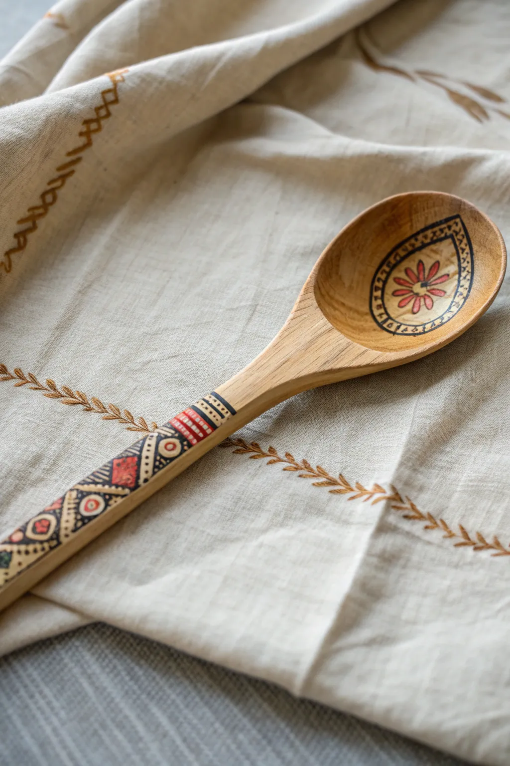 Infuse your kitchen with global charm through hand-painted wooden spoons adorned with cultural patterns.