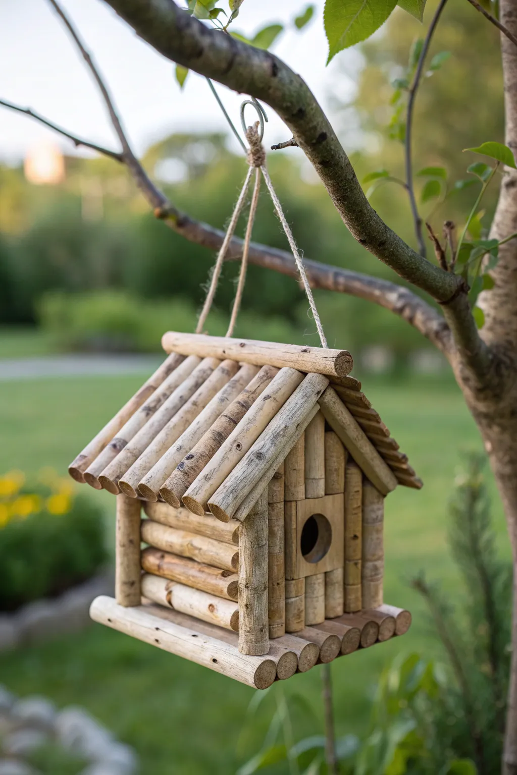 Invite nature in with this minimalist wooden stick birdhouse, a perfect blend of simplicity and charm.