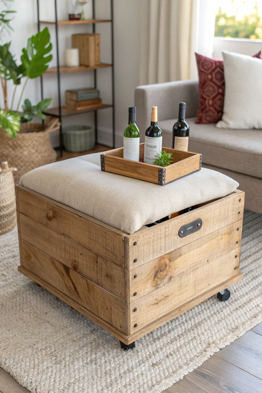 Transform your space with this elegant wine box ottoman, where functionality meets minimalistic beauty.
