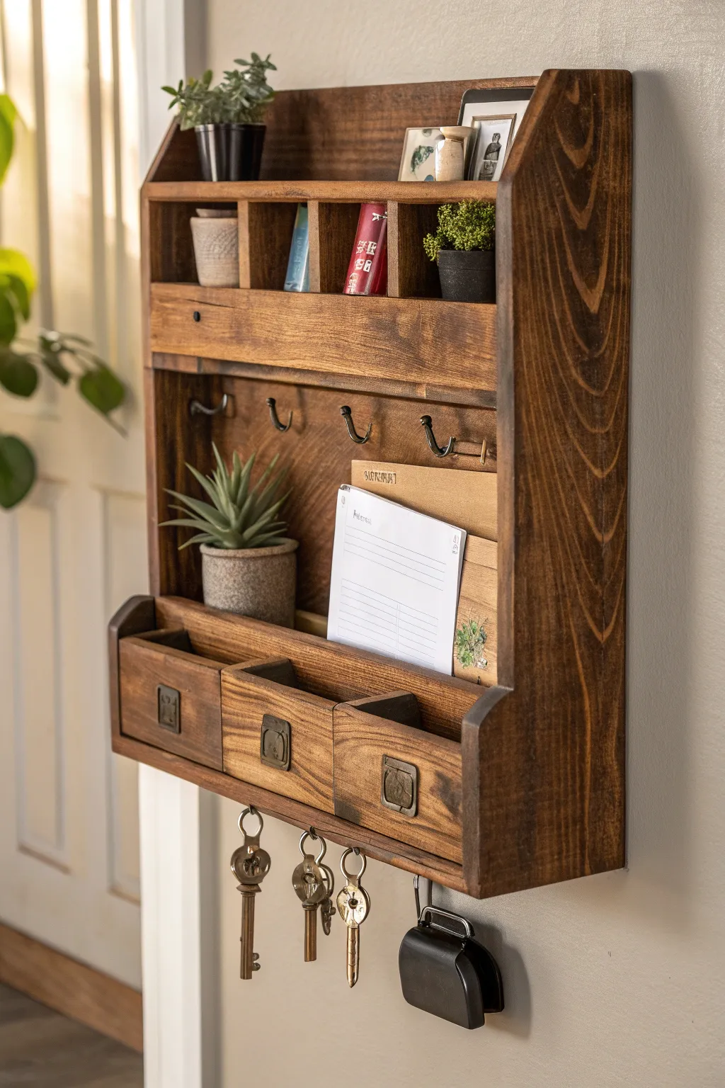Elevate your entryway with artisanal elegance: a handcrafted organizer that marries style and function.