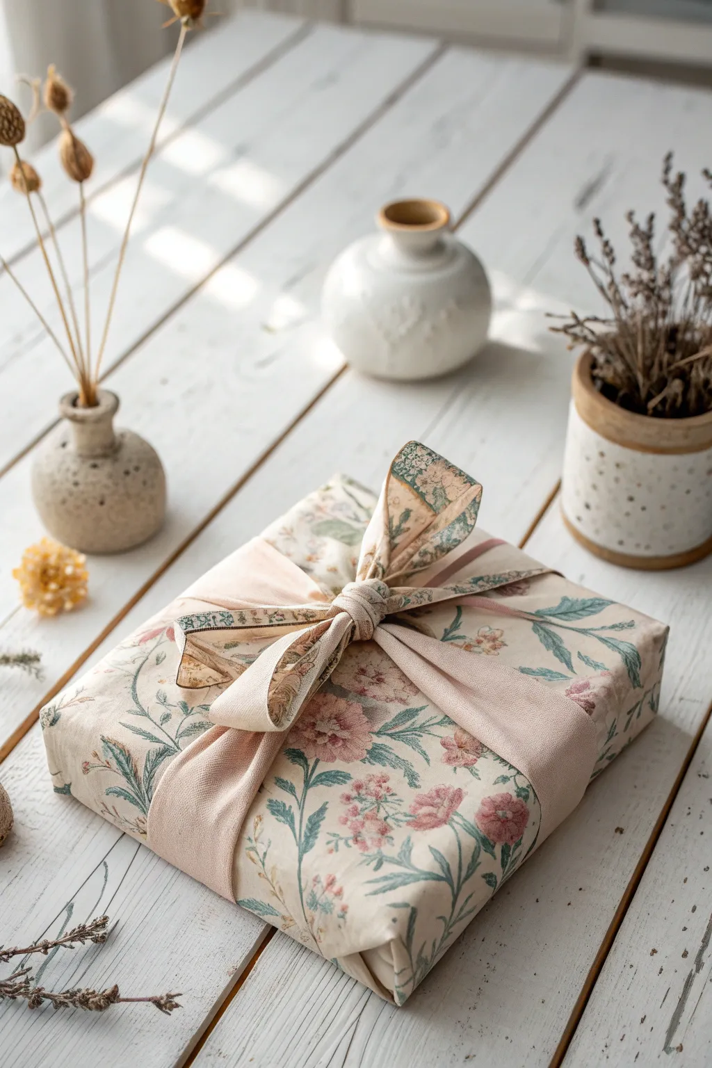 Elevate your gift-giving with a touch of retro elegance using a vintage scarf wrap.