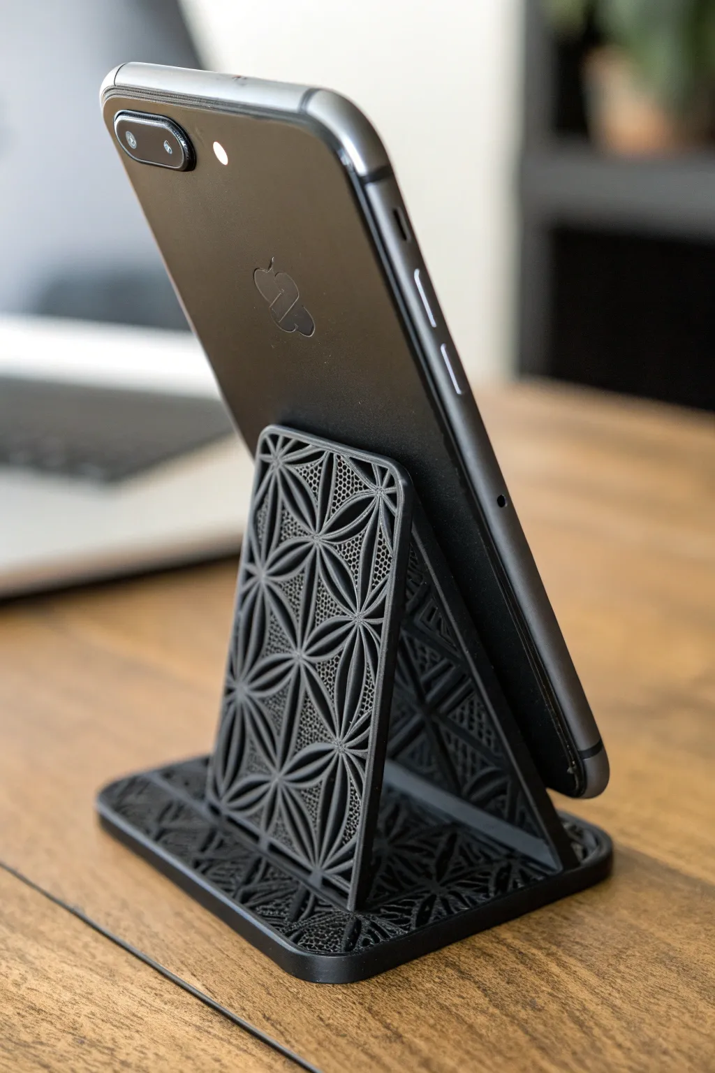 Elevate your workspace with this intricately crafted 3D printed phone stand, perfect for the modern craftsman.